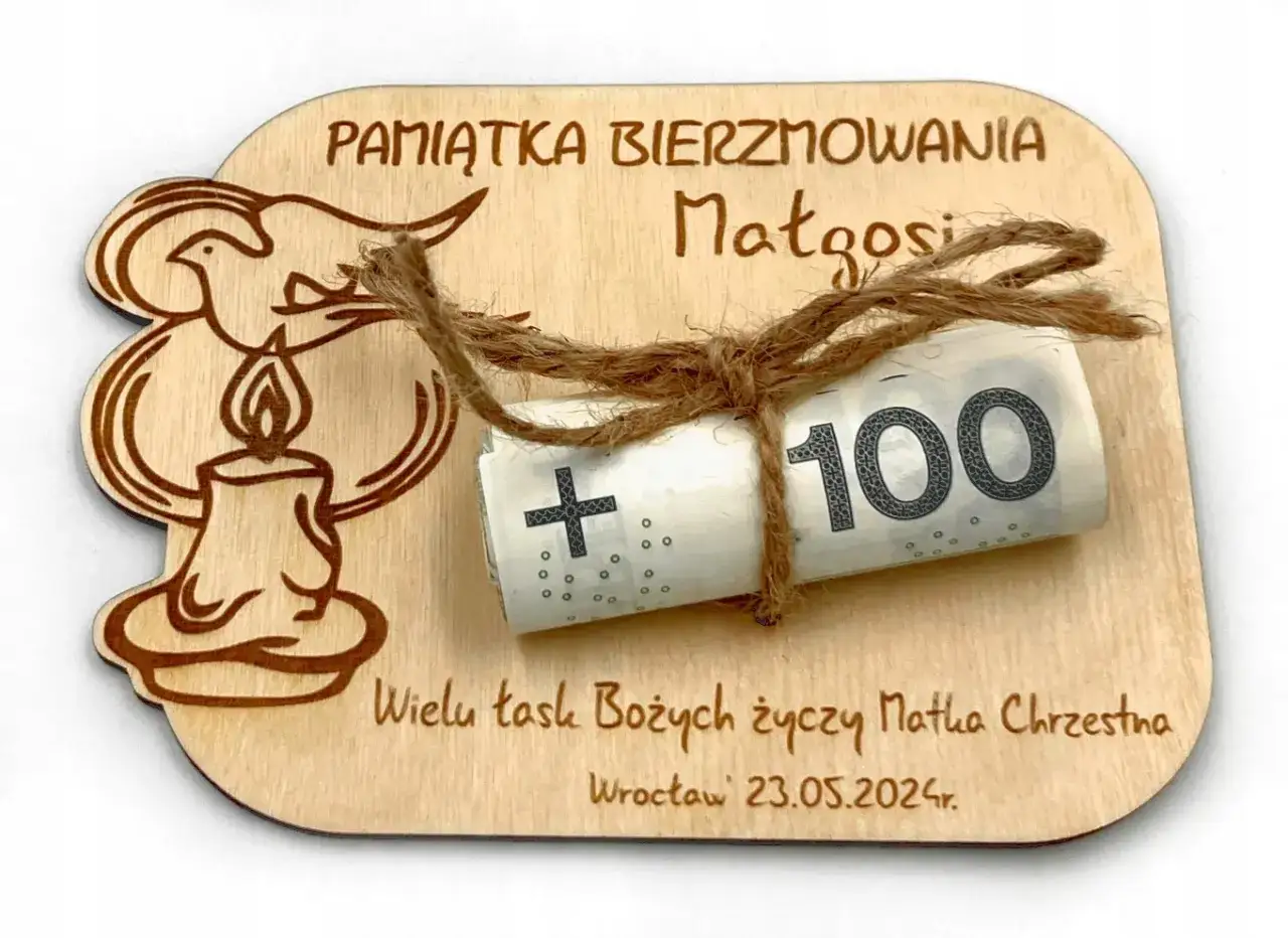 elegancka koperta z pieniędzmi i kartką z życzeniami na bierzmowanie