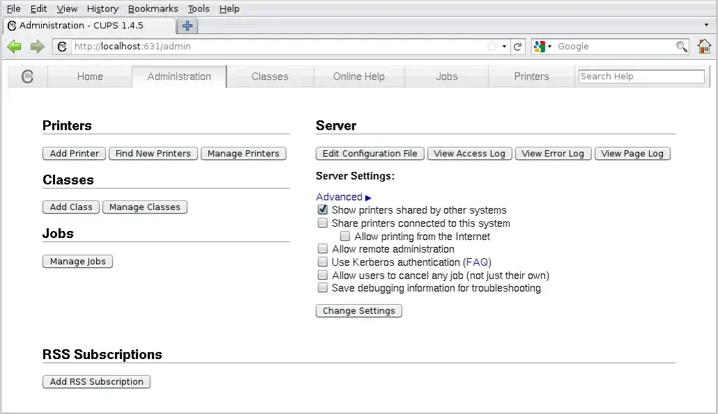 CUPS macOS panel administracyjny