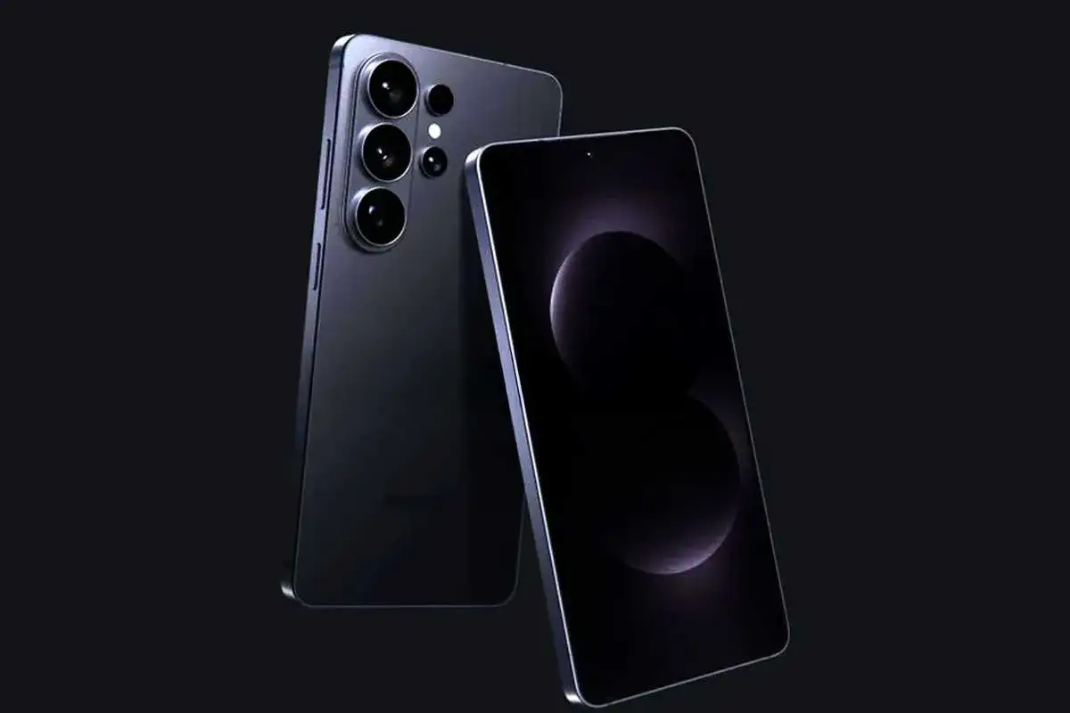 Dwa eleganckie telefony Samsung, jeden z tyłu z aparatem, drugi z przodu z ekranem. Zapowiedź premiery Samsung S26.