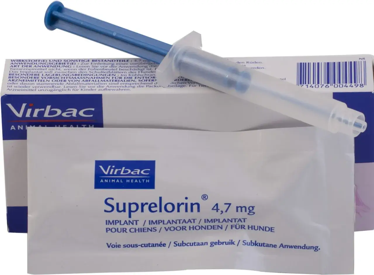 Zestaw do kastracja chemiczna ps&oacute;w: implant Suprelorin 4,7 mg od Virbac w strzykawce.