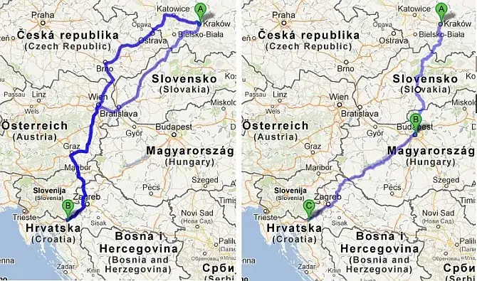 Mapa Chorwacji trasa samochodem most Pelje&scaron;ac