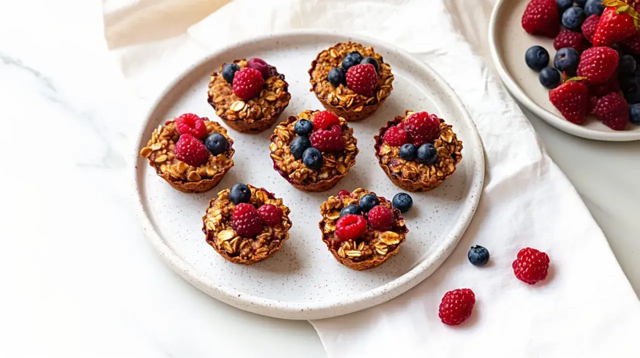 Pyszny przepis na zdrowe babeczki owsiane z malinami i borówkami. Idealne na śniadanie lub deser.