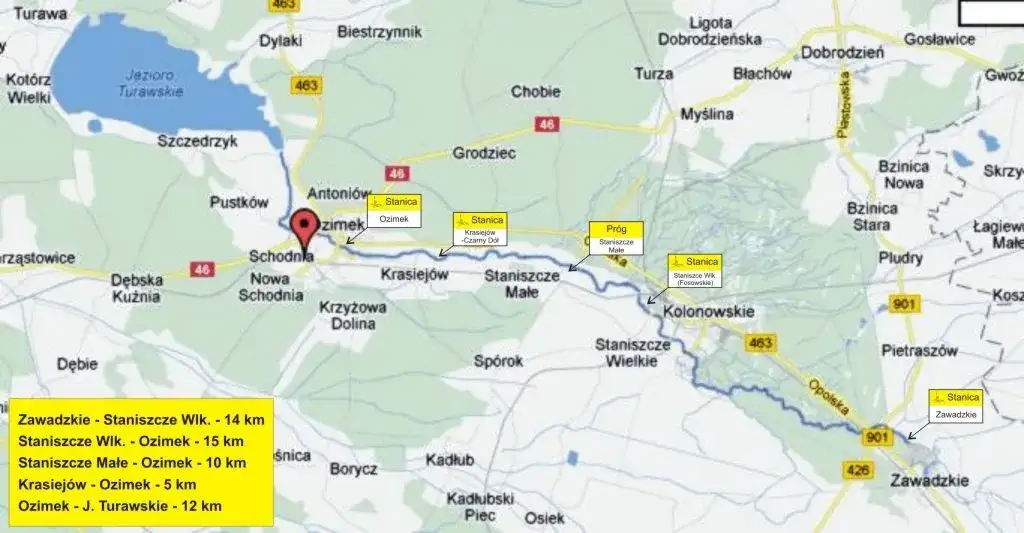 Mapa tras kajakowych Mała Panew