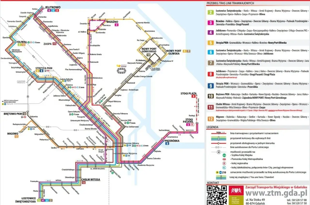 Mapa komunikacji miejskiej w Gdańsku. Jak dojechać do zoo w Gdańsku z dworca PKP? Skorzystaj z tramwaju linii 10 lub 12.