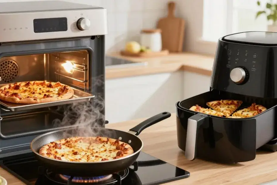 różne metody podgrzewania jedzenia, mikrofalówka piekarnik patelnia air fryer