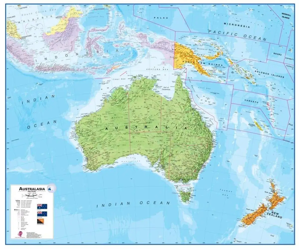 Mapa Nowej Zelandii na tle Pacyfiku i Australii