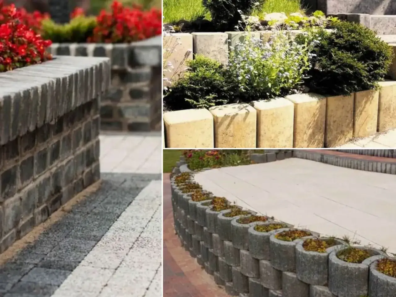 Inspirujący pomysł na murek w ogrodzie z kamienia i betonu, tworzący rabaty i podwyższenia.