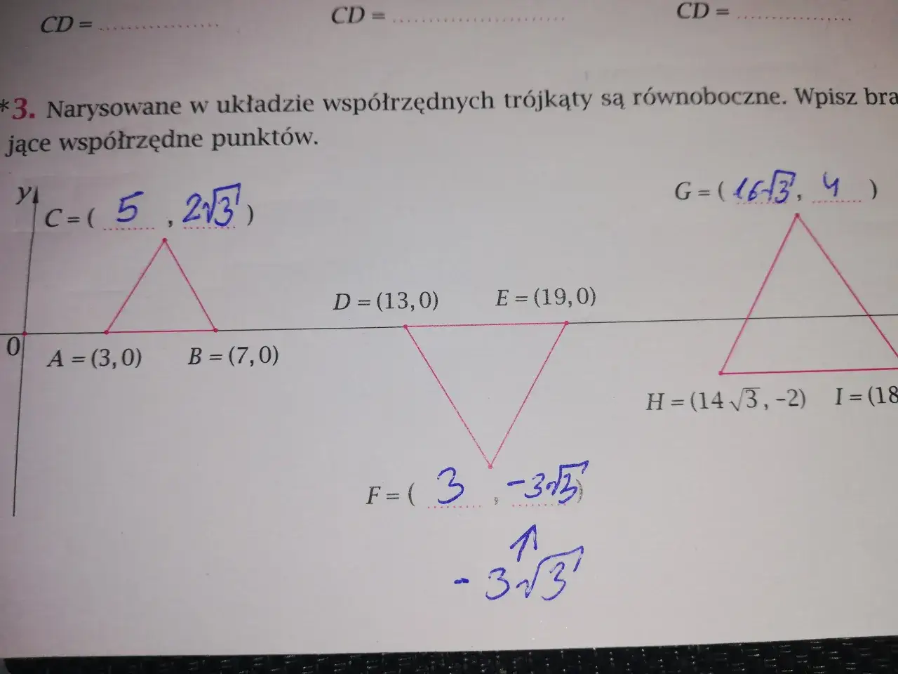 tr&oacute;jkąt w układzie wsp&oacute;łrzędnych, wz&oacute;r sznurowadłowy