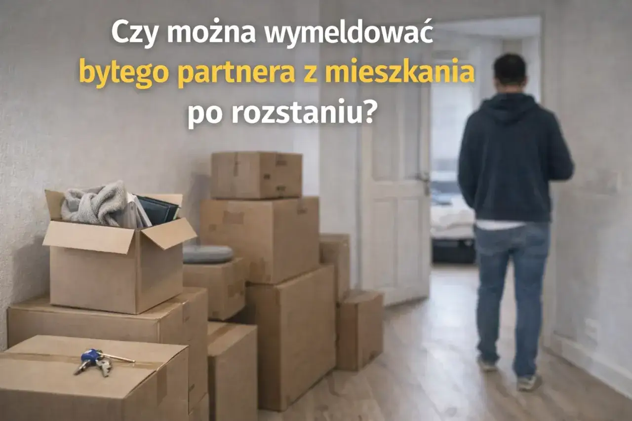 Kto może wymeldować z mieszkania byłego partnera po rozstaniu? Stos kartonów i klucze sugerują przeprowadzkę i pytania prawne.