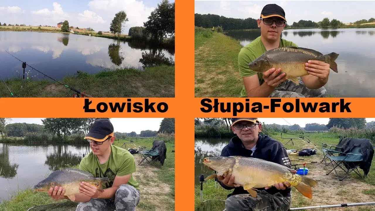 Wędkarz z dużym karpiem na łowisku komercyjnym