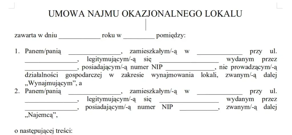 notariusz umowa najmu okazjonalnego