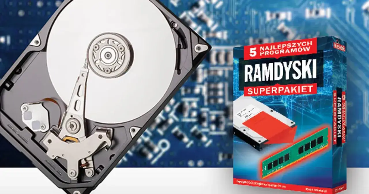 Otwarty dysk twardy i opakowanie programu 