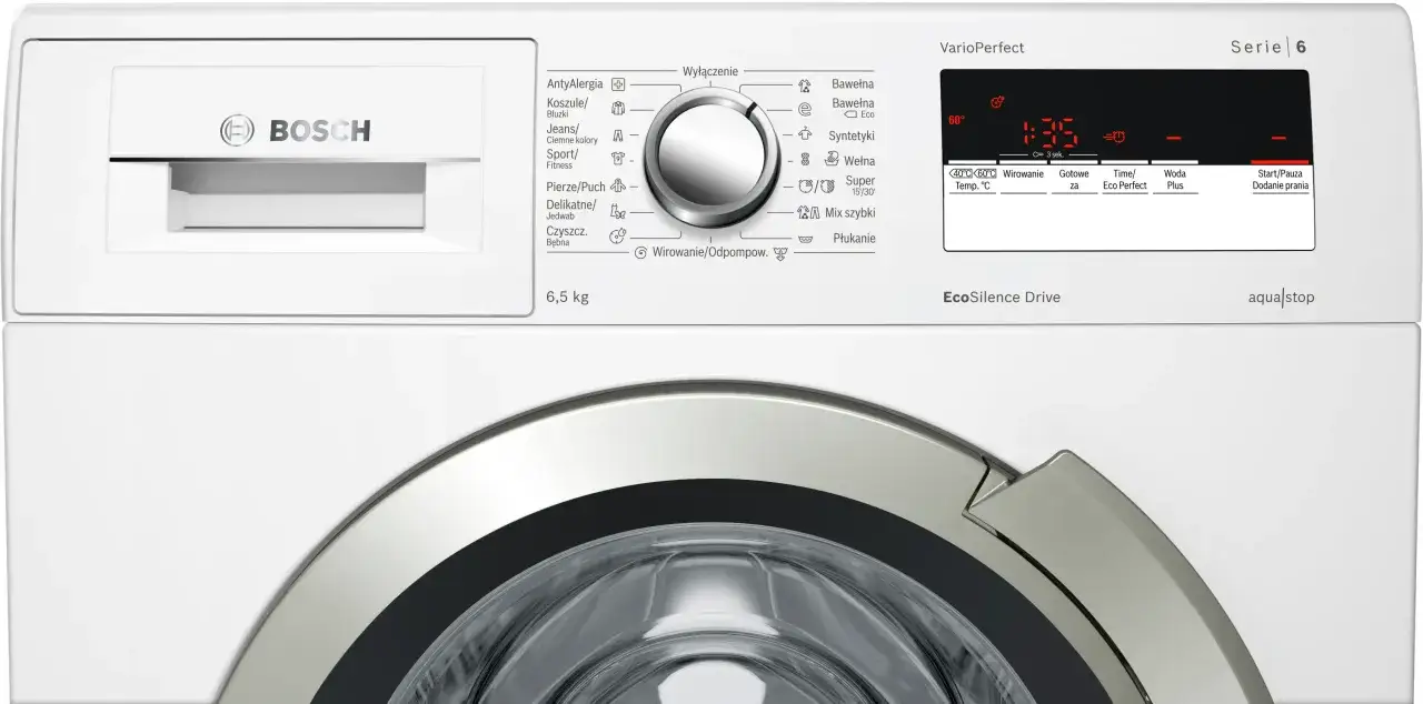 panel pralki z ustawionym programem delikatnym