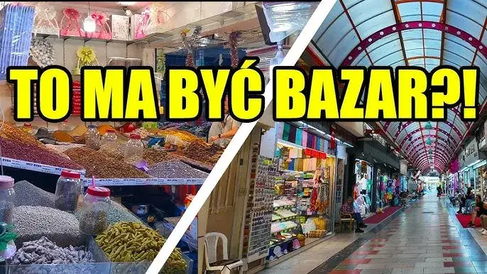 zatłoczony turecki bazar z pamiątkami w Marmaris