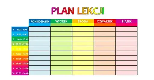 elementy składowe planu lekcji lub planu nauczania