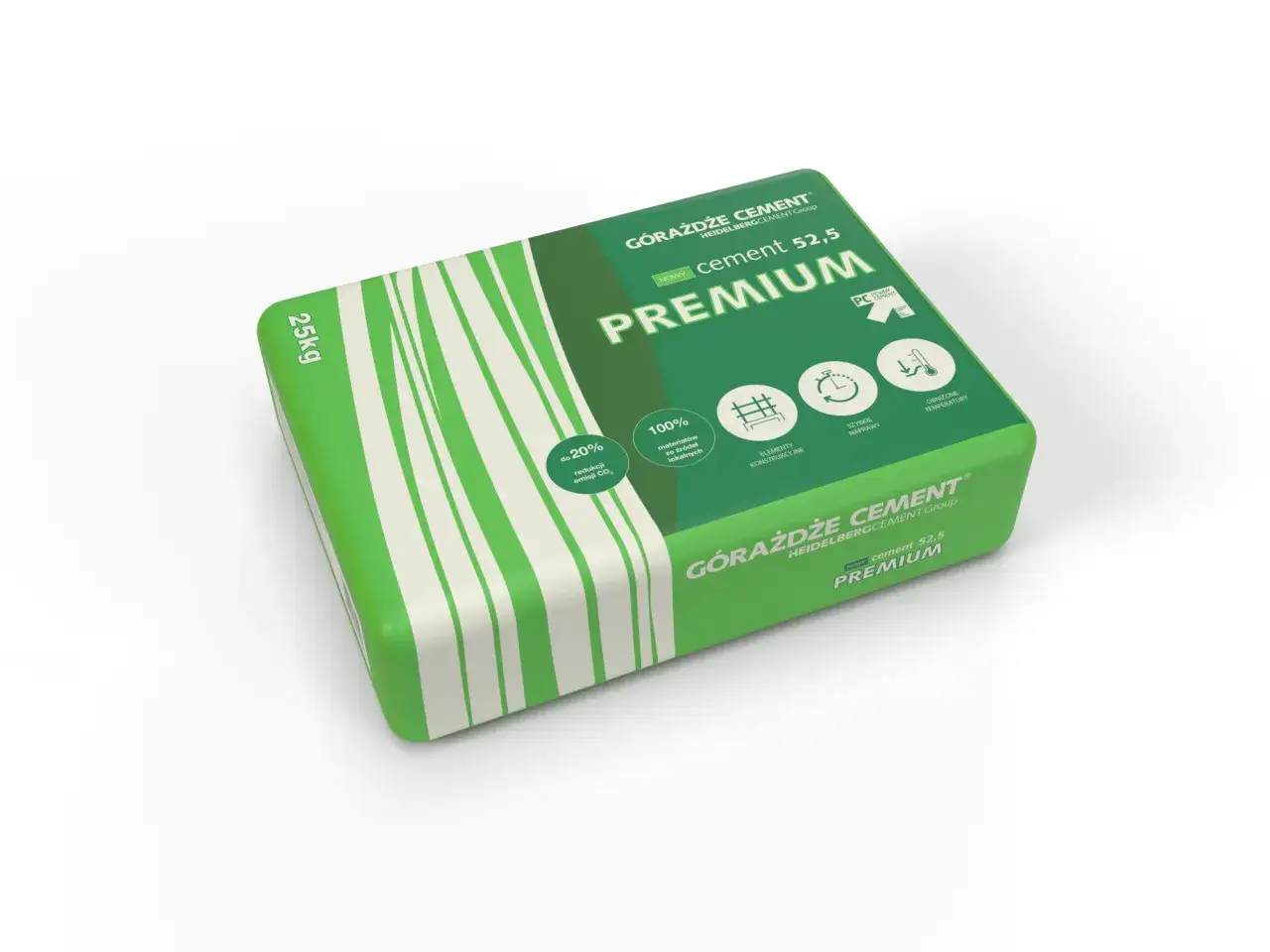 Torba cementu Górażdże Premium 25kg. Dowiedz się, ile kosztuje cement i jakie ma zalety: redukcja CO2, lokalne surowce, szybkie naprawy, niskie temperatury.