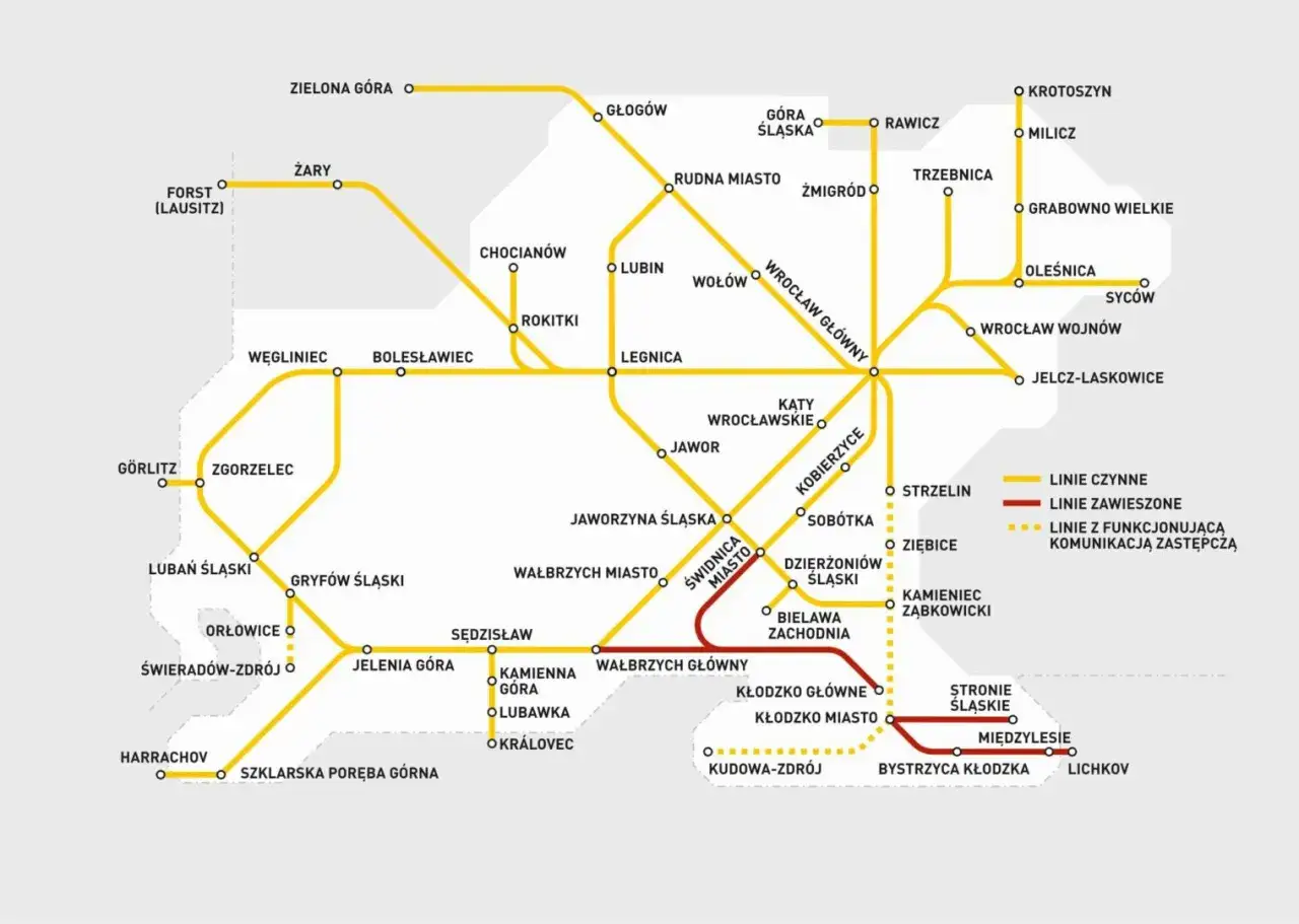 Mapa trasy kolejowej Świeradów-Zdrój Gryfów Śląski