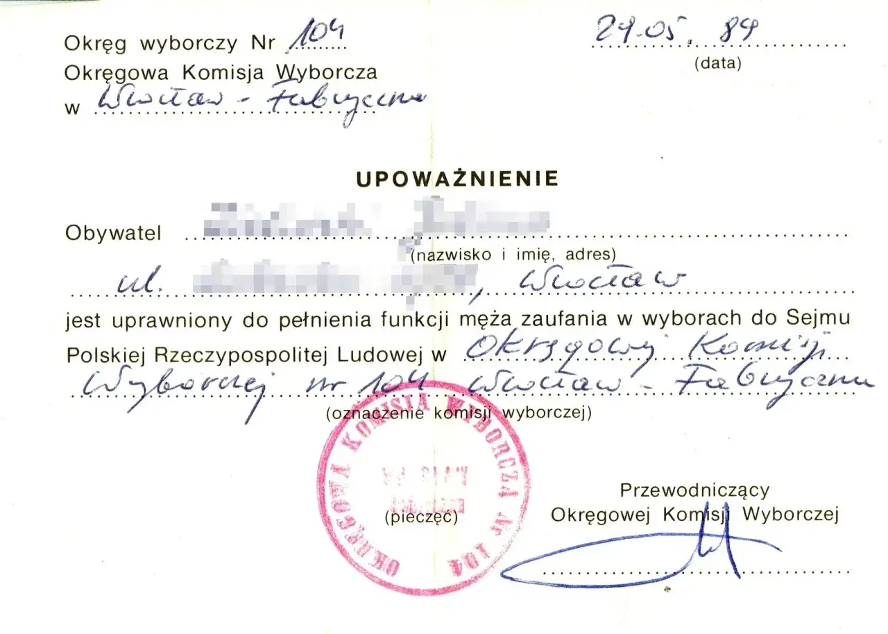 Uchwała o powołaniu męża zaufania w wyborach do Sejmu PRL w okręgu 104 Wrocław-Fabryczna.