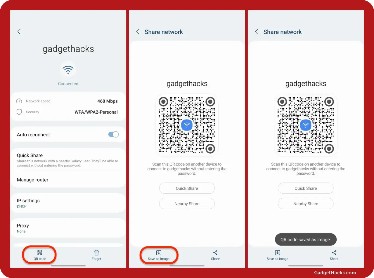 Udostępnij hasło do wifi w telefonie przez kod QR. Możesz też zapisać go jako obrazek.