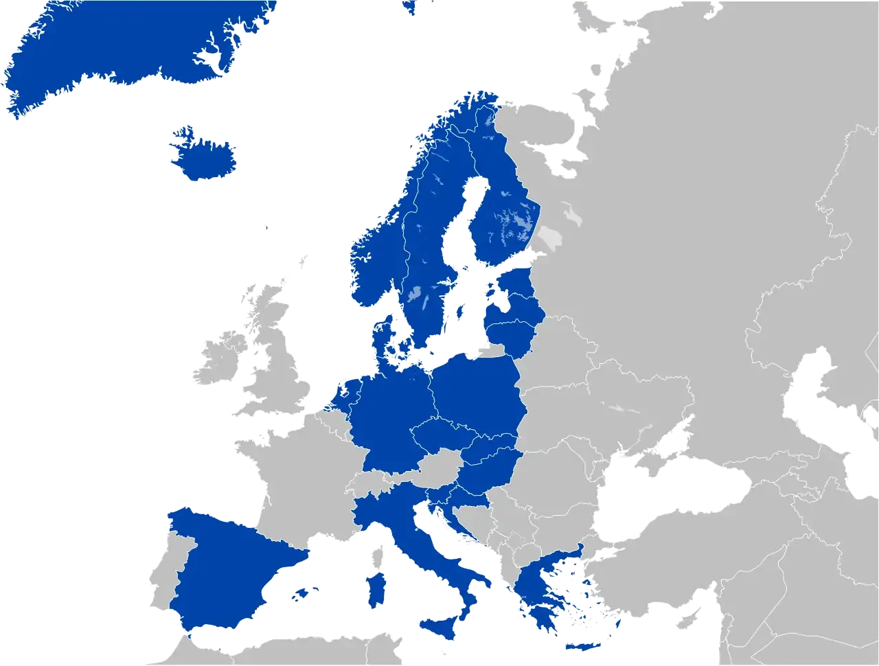 Mapa Europy z zaznaczonymi krajami, gdzie można grać w Eurojackpot za granicą.