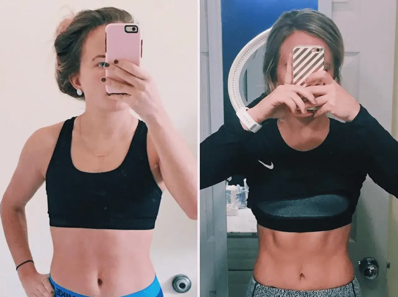 Kobieta pokazuje efekty odchudzania. Zobacz, jak zrzucić brzuch i osiągnąć płaski brzuch dzięki zdrowej diecie i ćwiczeniom.