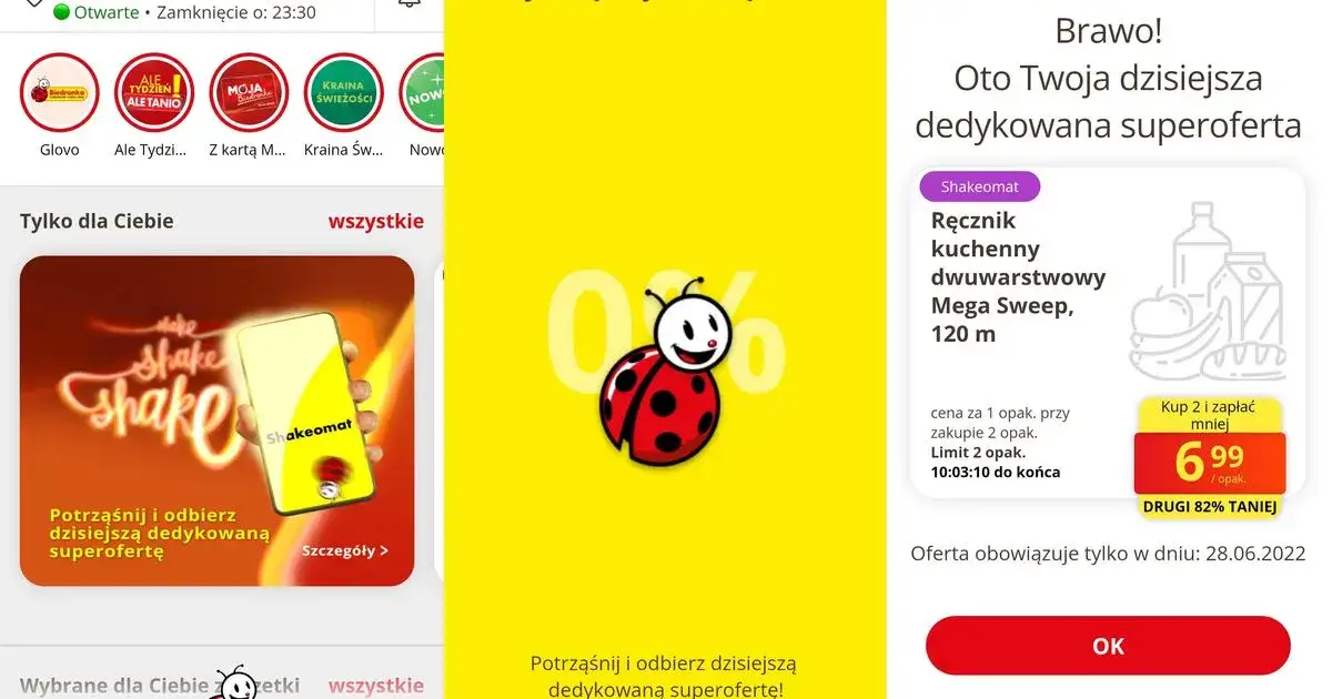 Aplikacja Moja Biedronka Shakeomat ekran