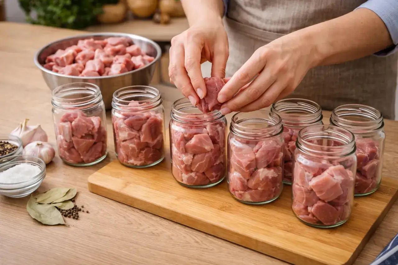 Słoiki z sosem mięsnym i dżemem obok siebie