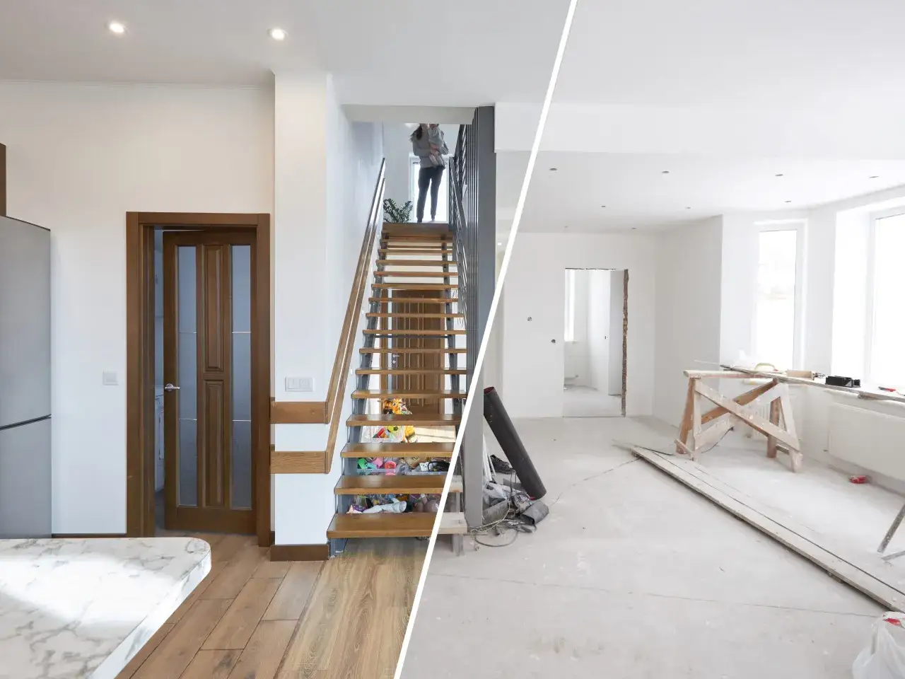 Przed i po remoncie: jak zlikwidować łuki w domu, od przytulnego wnętrza do pustego placu budowy.