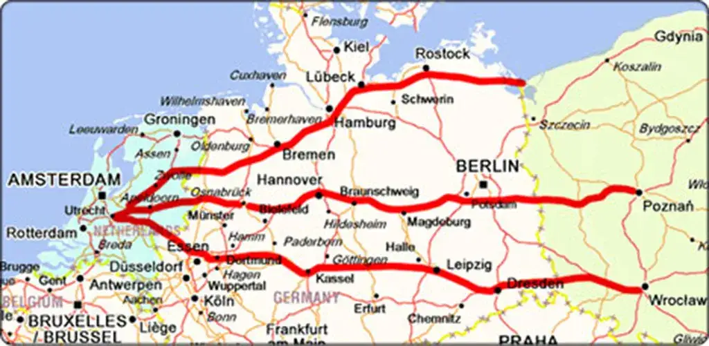 Mapa trasy Holandia Polska A4 Drezno