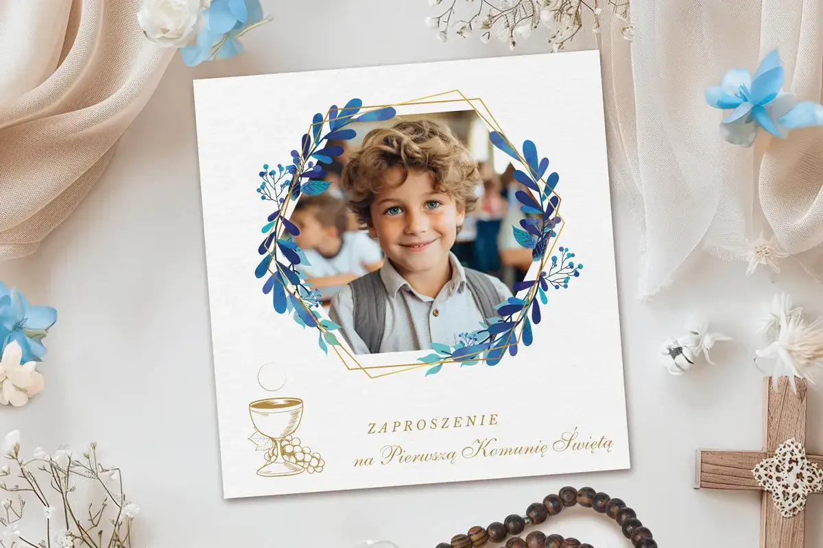 personalizowane zaproszenie na komunię ze zdjęciem dziecka