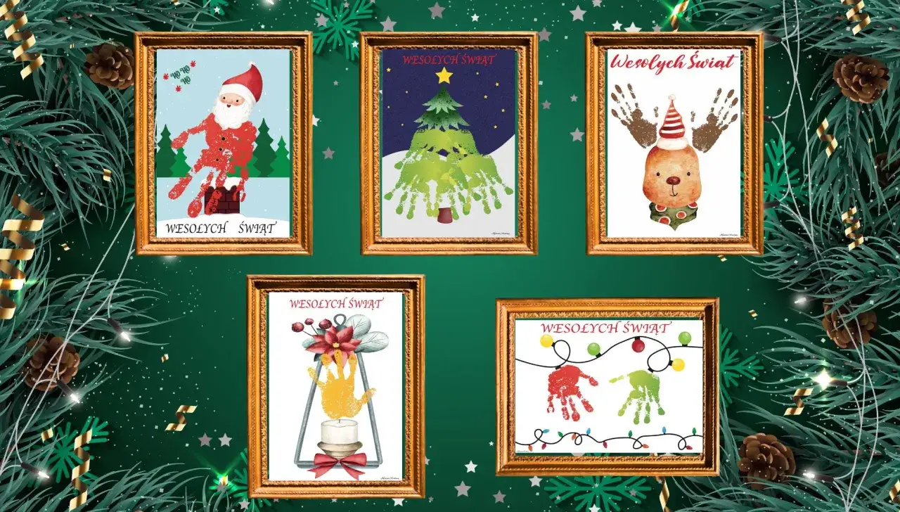 świąteczne kartki odciski rączek dzieci