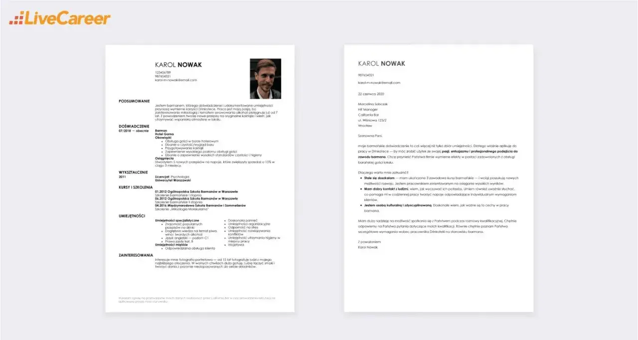 list przewodni email z CV