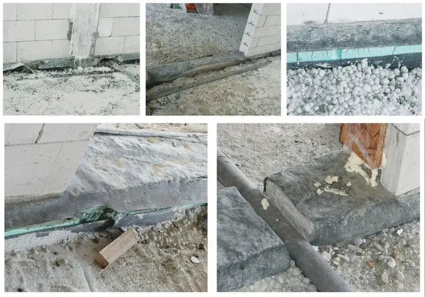 Błędy w izolacji fundament&oacute;w, uszkodzona izolacja pozioma, prawidłowe połączenie izolacji