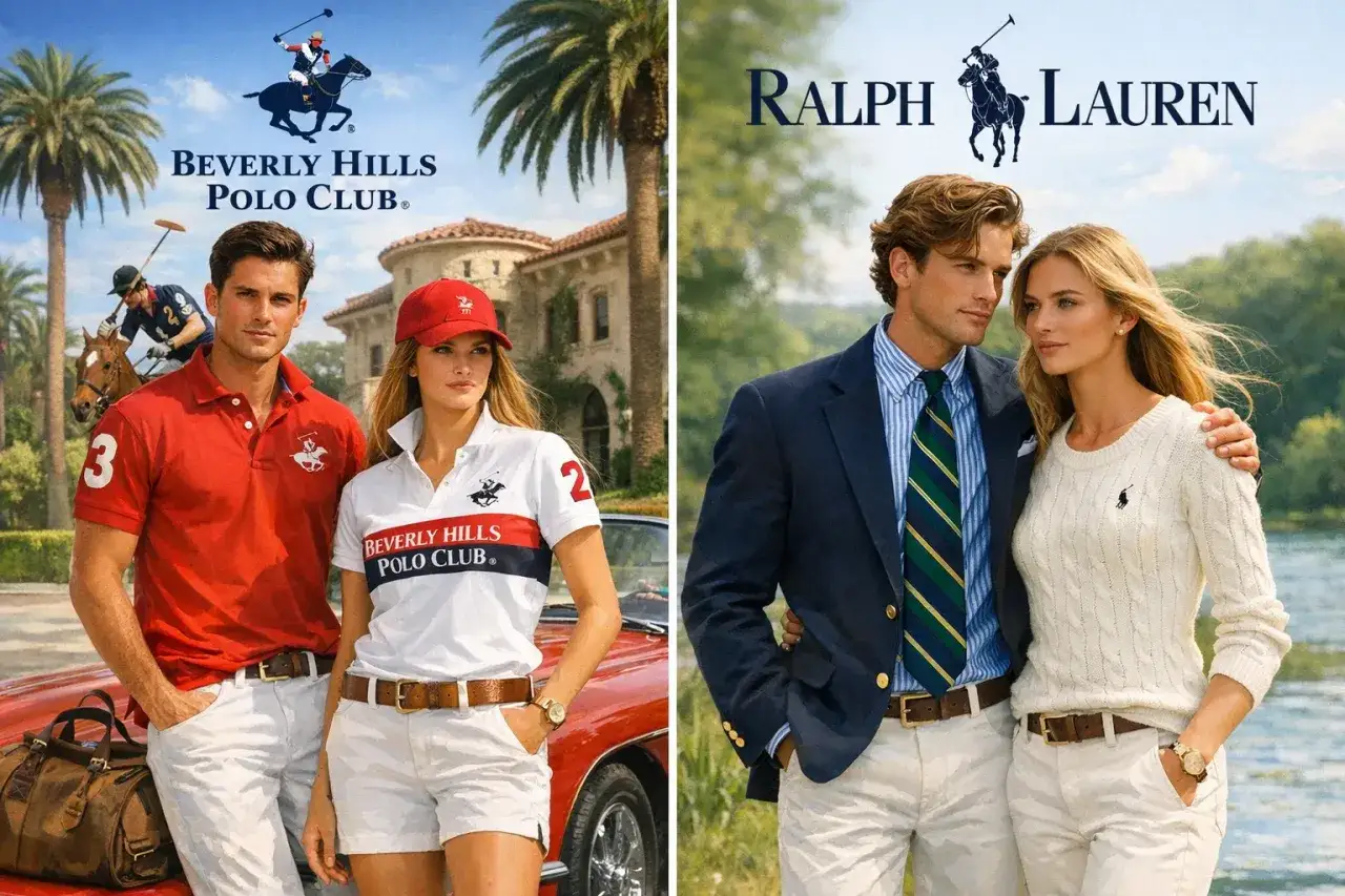 Para obok siebie: ona w koszulce Beverly Hills Polo Club, on w marynarce Ralph Lauren.