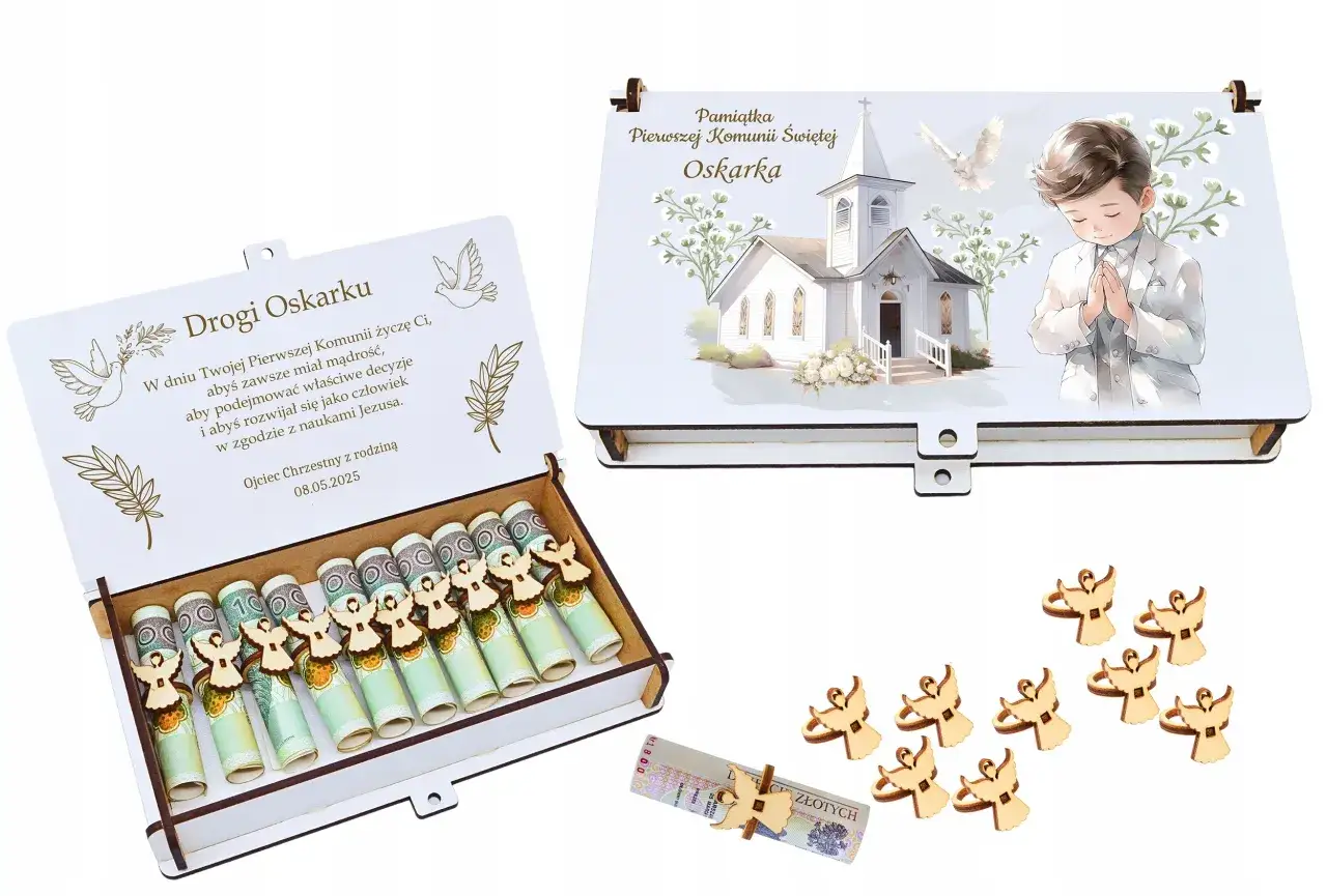 Prezent na komunię od chrzestnych pamiątkowy i pieniądze