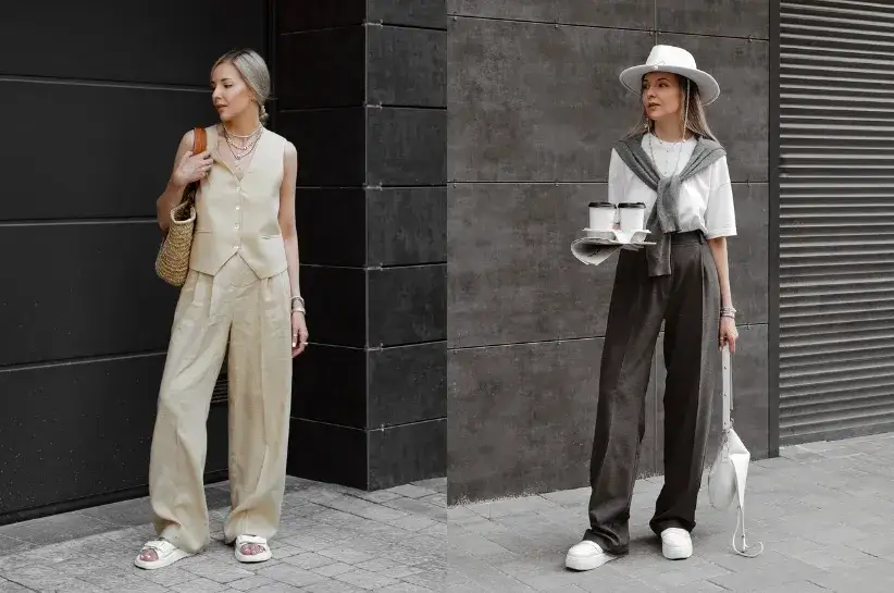 Spodnie palazzo płaskie buty stylizacje