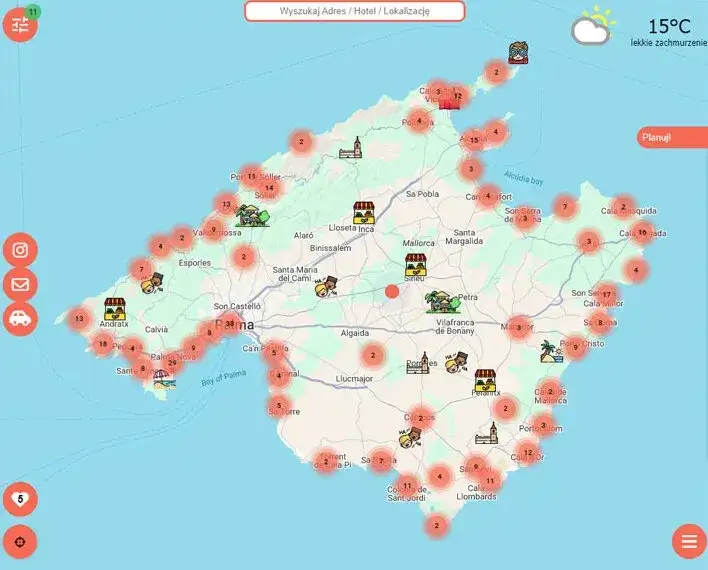 Mapa Majorki z zaznaczonymi regionami dla rodzin