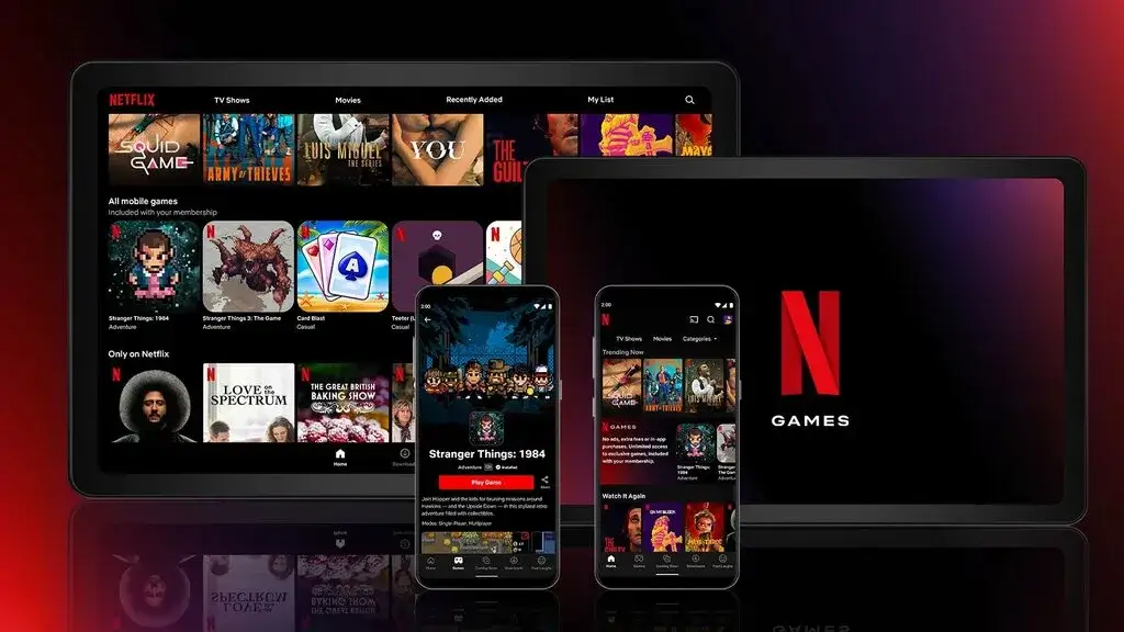 Smartfon z otwartą aplikacją Netflix i sekcją gier