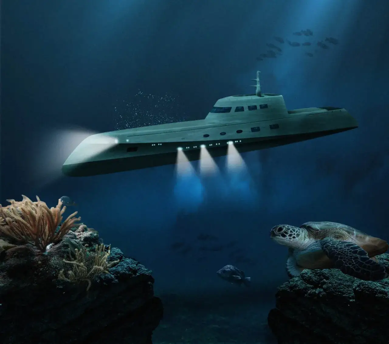Lover's Deep Luxury Submarine interior and exterior