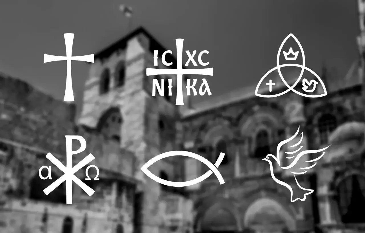 Krzyż, ryba, gołębica, Alfa i Omega, Tr&oacute;jca &ndash; symbole biblijne i ich znaczenie w wierze chrześcijańskiej.
