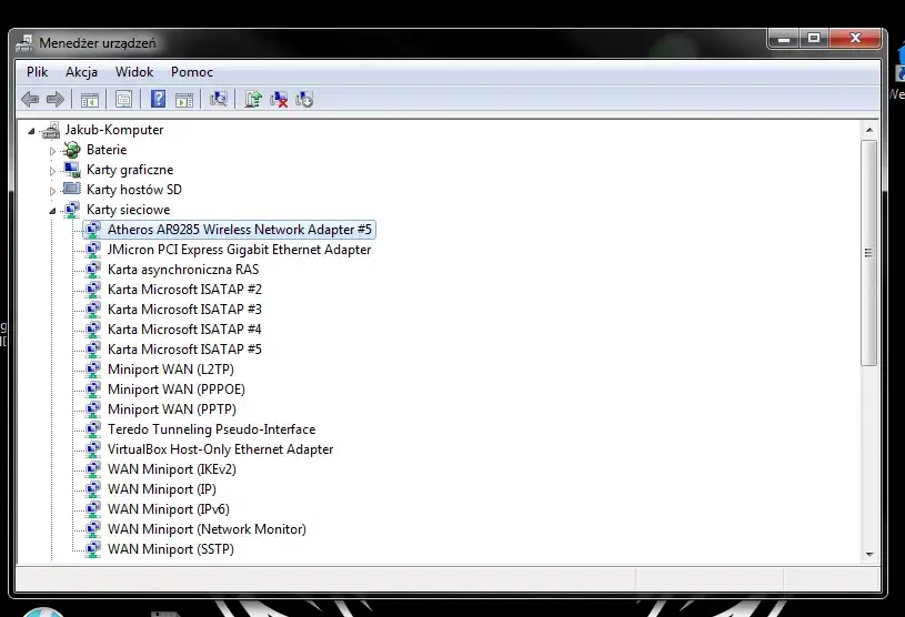 menedżer urządzeń windows sterowniki karty sieciowej