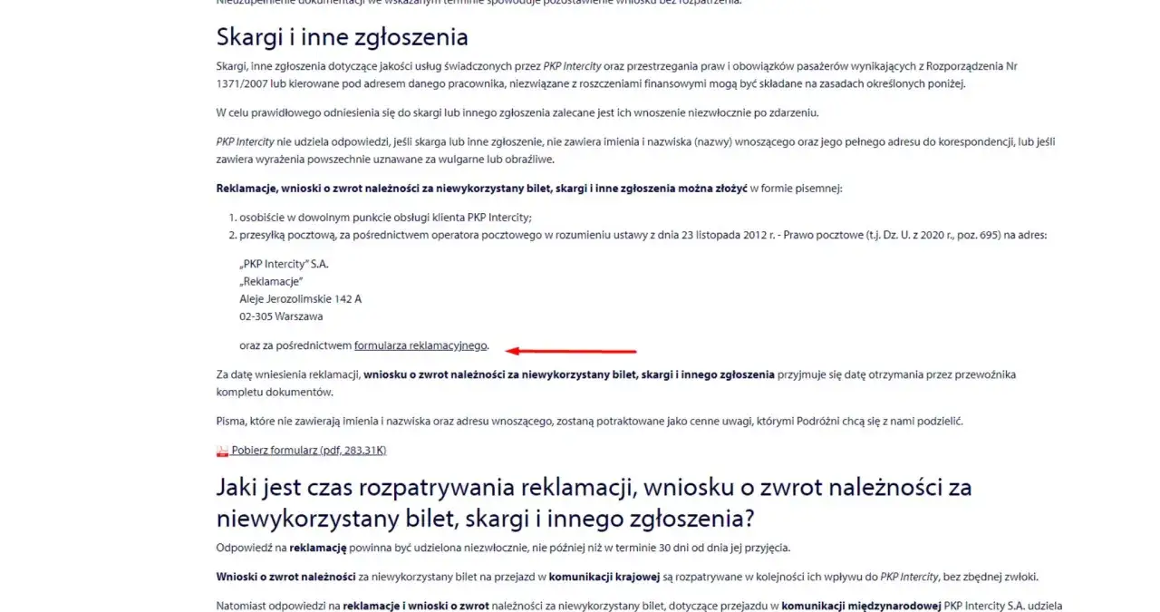 op&oacute;źniony pociąg pkp reklamacja