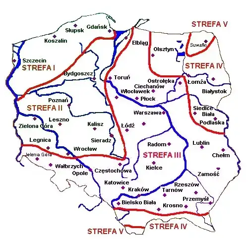Mapa Polski strefy klimatyczne masy powietrza
