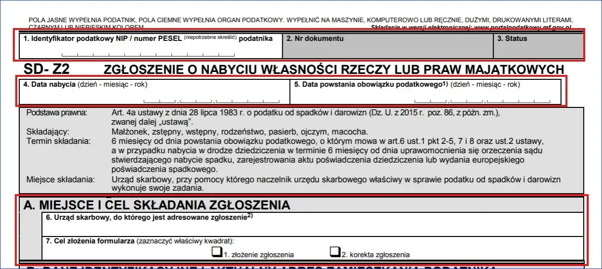 Formularz SD-Z2 wz&oacute;r wypełniony