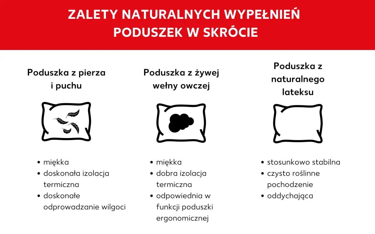 r&oacute;żnica w wypełnieniu poduszki rozmiar wkładu