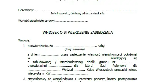 Wniosek o zasiedzenie nieruchomości wzór