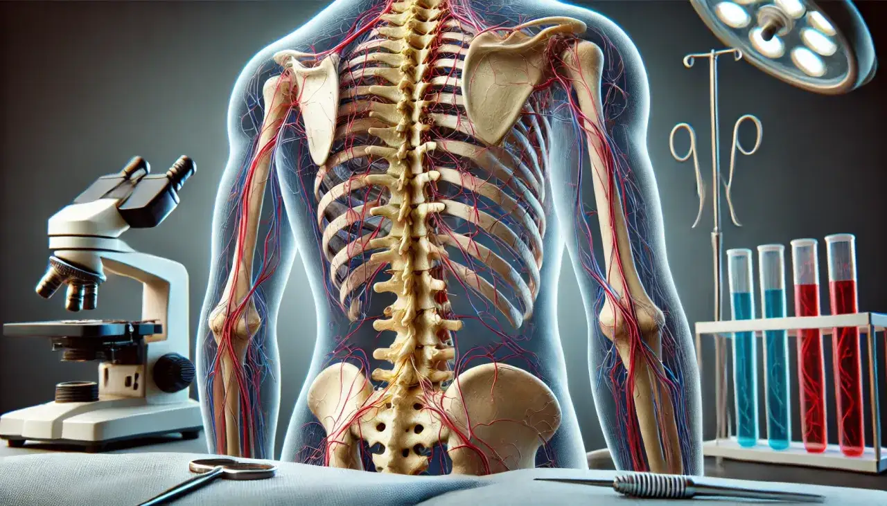 Anatomia kręgosłupa i naczyń krwionośnych, mikroskop, probówki. Szukasz odpowiedzi, jakie leki na korzonki?