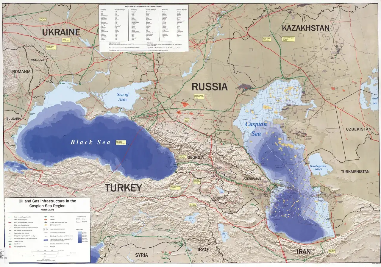 Mapa Morza Kaspijskiego z krajami