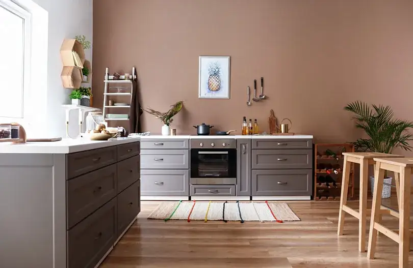 modne kolory ścian kuchnia brązowe meble