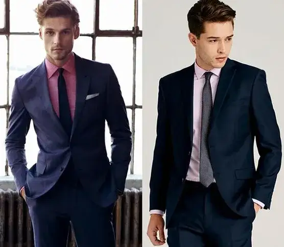 Różowa koszula do granatowego garnituru stylizacje